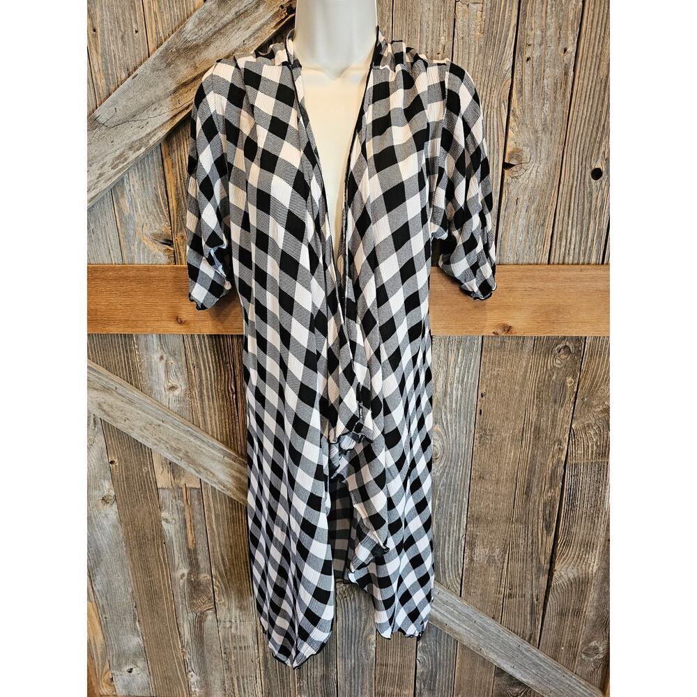 Lularoe size medium black checkered open cardigan tunic layering sweater casual^